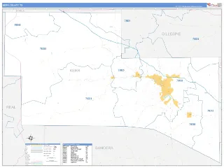 Kerr County, TX Business Reference style ZIP Code wall map