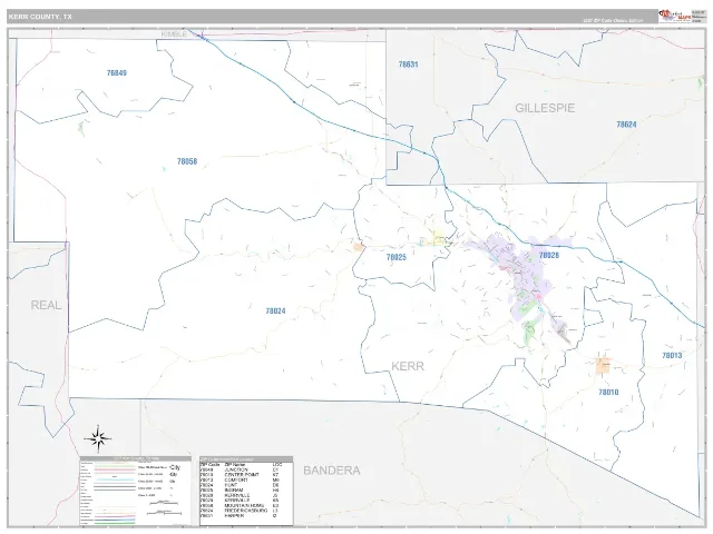 Kerr County, TX ZIP Code Wall Map, Classic style