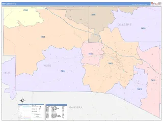 Kerr County, TX ColorCast style ZIP Code wall map