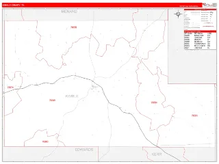 Kimble County, TX RedLine style ZIP Code wall map