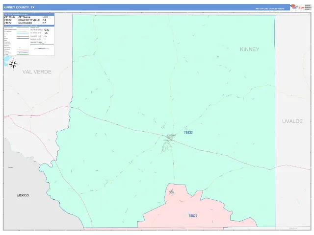 Kinney County, TX ZIP Code Wall Map, ColorCast style