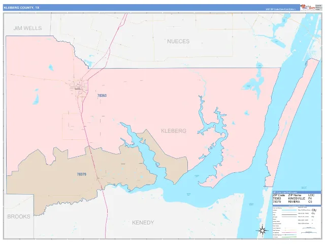 Kleberg County, TX ZIP Code Wall Map, ColorCast style