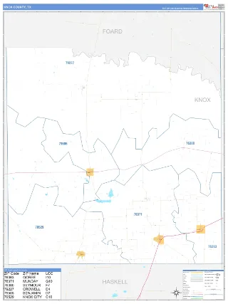 Knox County, TX Business Reference style ZIP Code wall map