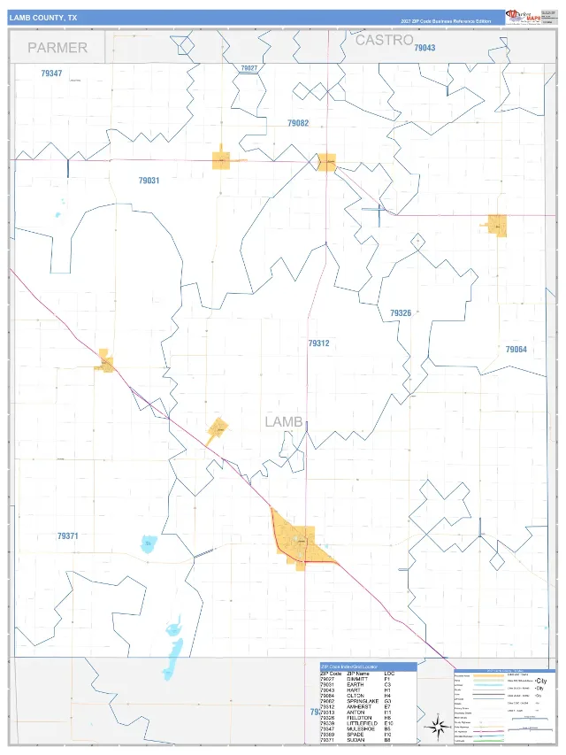 Lamb County, TX ZIP Code Wall Map, Business Reference style