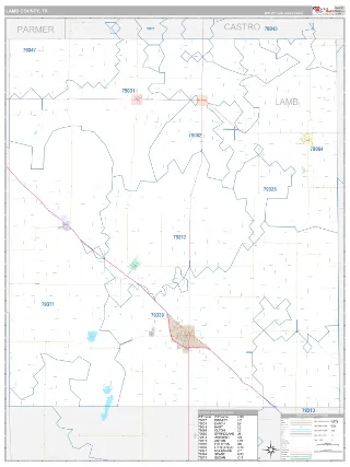 Lamb County, TX Classic style ZIP Code wall map