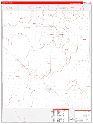 Lamb County, TX RedLine style ZIP Code wall map