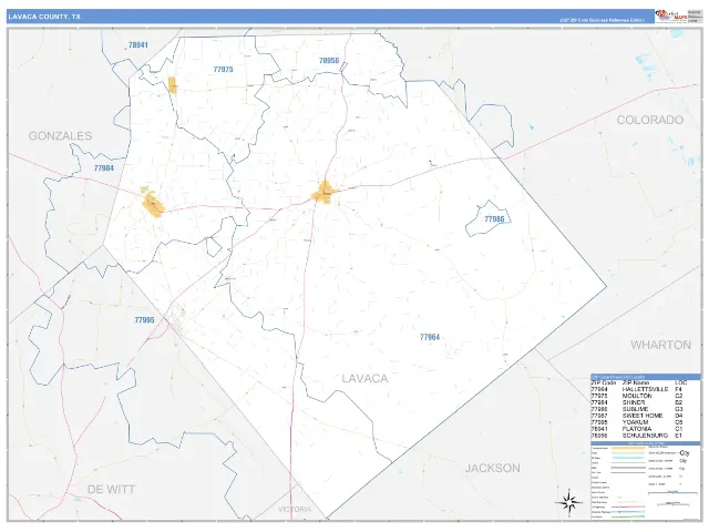 Lavaca County, TX ZIP Code Wall Map, Business Reference style