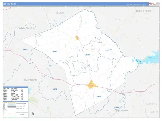 Lee County, TX Business Reference style ZIP Code wall map