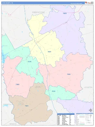 Leon County, TX ColorCast style ZIP Code wall map