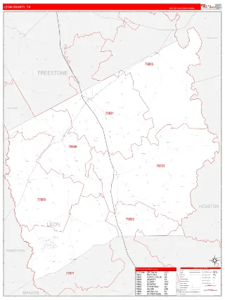 Leon County, TX RedLine style ZIP Code wall map