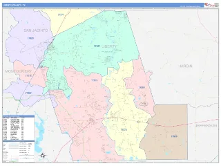 Liberty County, TX ColorCast style ZIP Code wall map