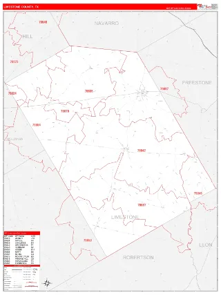 Limestone County, TX RedLine style ZIP Code wall map