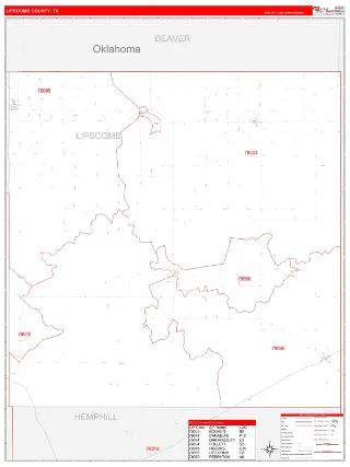 Lipscomb County, TX RedLine style ZIP Code wall map