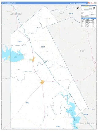 Live Oak County, TX Business Reference style ZIP Code wall map