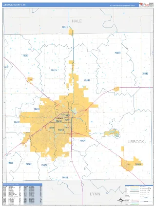 Lubbock County, TX Business Reference style ZIP Code wall map