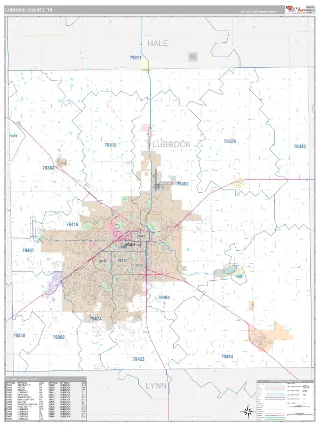 Lubbock County, TX Classic style ZIP Code wall map