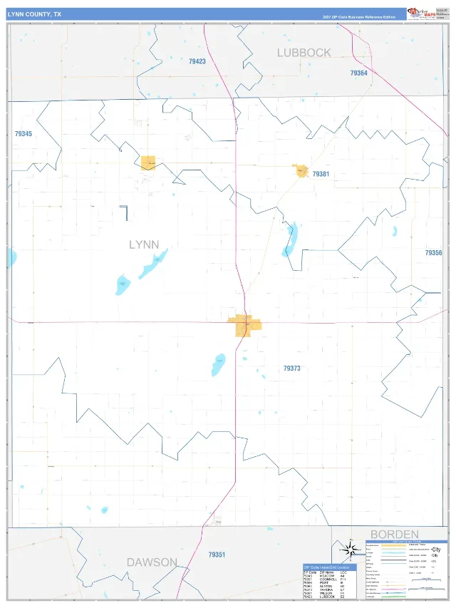 Lynn County, TX ZIP Code Wall Map, Business Reference style