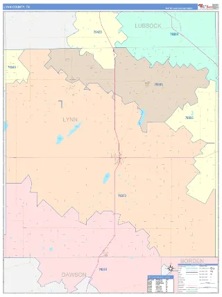 Lynn County, TX ColorCast style ZIP Code wall map