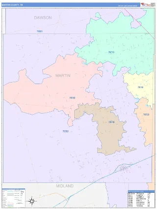 Martin County, TX ColorCast style ZIP Code wall map