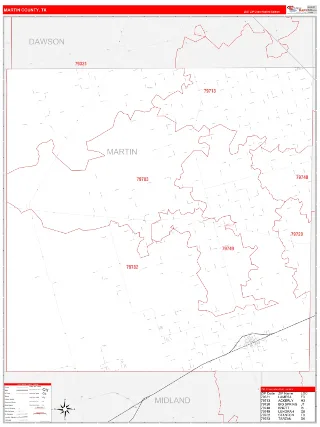 Martin County, TX RedLine style ZIP Code wall map