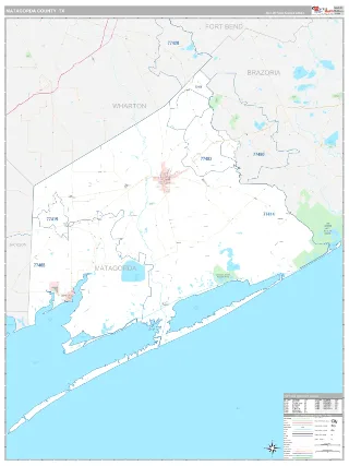 Matagorda County, TX Classic style ZIP Code wall map