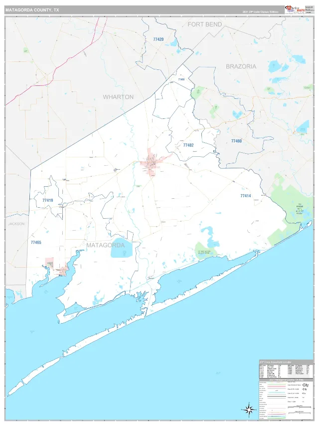 Matagorda County, TX ZIP Code Wall Map, Classic style