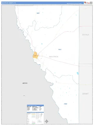 Maverick County, TX Business Reference style ZIP Code wall map