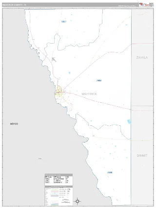 Maverick County, TX Classic style ZIP Code wall map