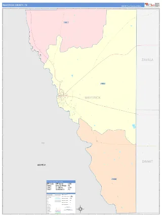 Maverick County, TX ColorCast style ZIP Code wall map