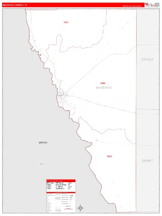 Maverick County, TX RedLine style ZIP Code wall map