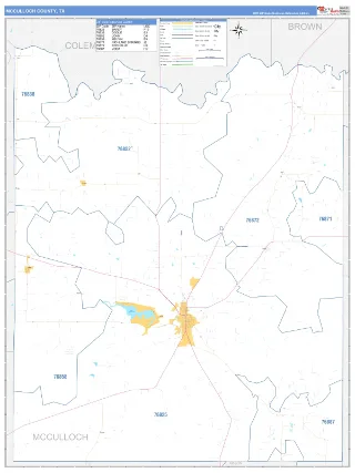 McCulloch County, TX Business Reference style ZIP Code wall map