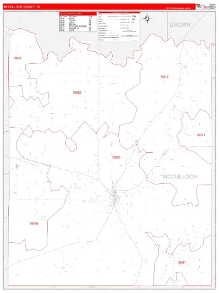 McCulloch County, TX RedLine style ZIP Code wall map
