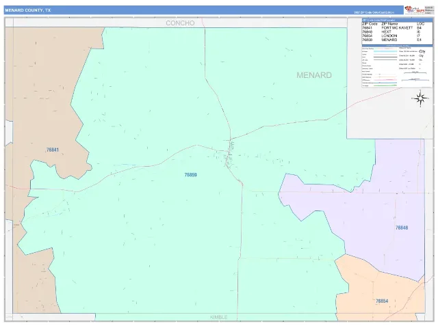 Menard County, TX ZIP Code Wall Map, ColorCast style