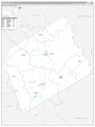 Milam County, TX Classic style ZIP Code wall map