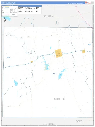 Mitchell County, TX Business Reference style ZIP Code wall map
