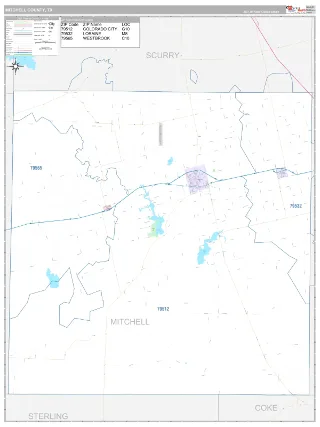 Mitchell County, TX Classic style ZIP Code wall map