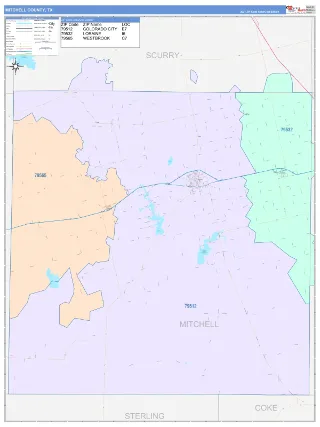 Mitchell County, TX ColorCast style ZIP Code wall map