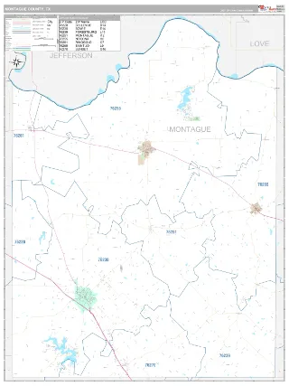 Montague County, TX Classic style ZIP Code wall map