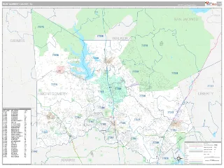 Montgomery County, TX Classic style ZIP Code wall map