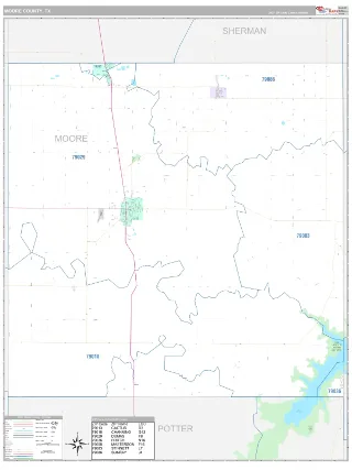 Moore County, TX Classic style ZIP Code wall map