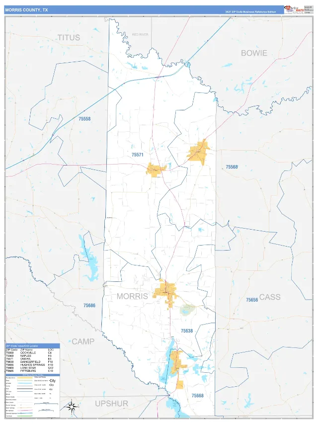Morris County, TX ZIP Code Wall Map, Business Reference style