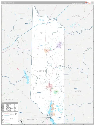 Morris County, TX Classic style ZIP Code wall map