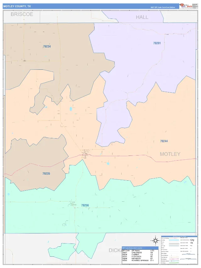 Motley County, TX ZIP Code Wall Map, ColorCast style