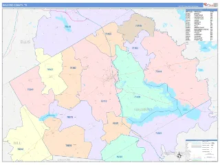 Navarro County, TX ColorCast style ZIP Code wall map