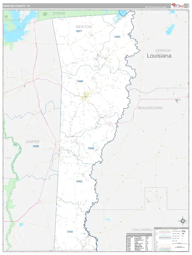 Newton County, TX ZIP Code Wall Map, Classic style