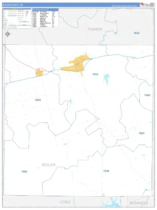 Nolan County, TX Business Reference style ZIP Code wall map