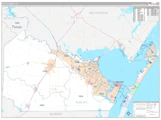Nueces County, TX Classic style ZIP Code wall map