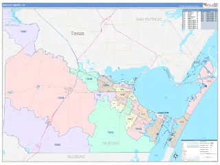 Nueces County, TX ColorCast style ZIP Code wall map