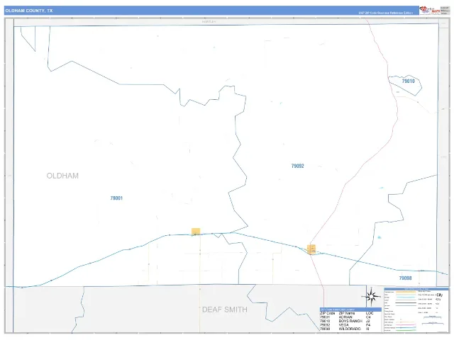 Oldham County, TX ZIP Code Wall Map, Business Reference style