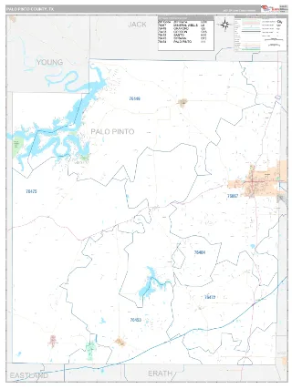 Palo Pinto County, TX Classic style ZIP Code wall map